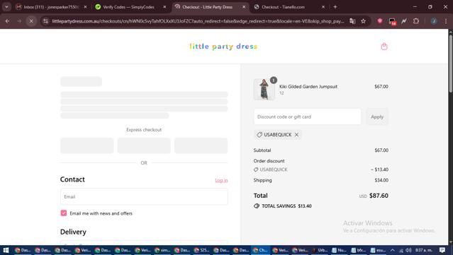 Little Party Dress checkout page showing Little Party Dress promo code box | Screenshot taken by SimplyCodes community member on Jul 14, 2025