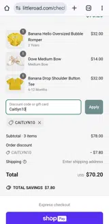 Caitlyn10 coupon verification screenshot