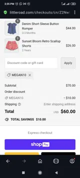 Megan10 coupon verification screenshot