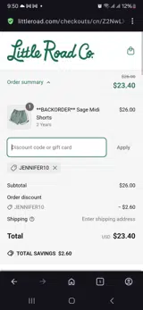 Jennifer10 coupon verification screenshot