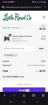 Extra15 coupon verification screenshot