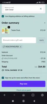 HEALTHYHELPER coupon verification screenshot