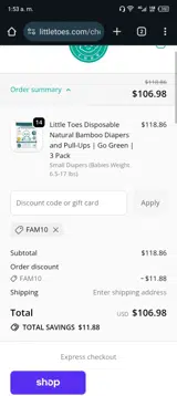 FAM10 coupon verification screenshot