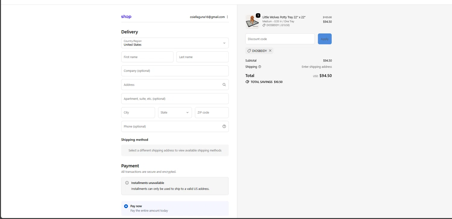 Little Wolves promo code screenshot showing code DIOSBEIDY applied at Little Wolves checkout page. Uploaded by SimplyCodes community member FrugalElite775 on Oct 23, 2025