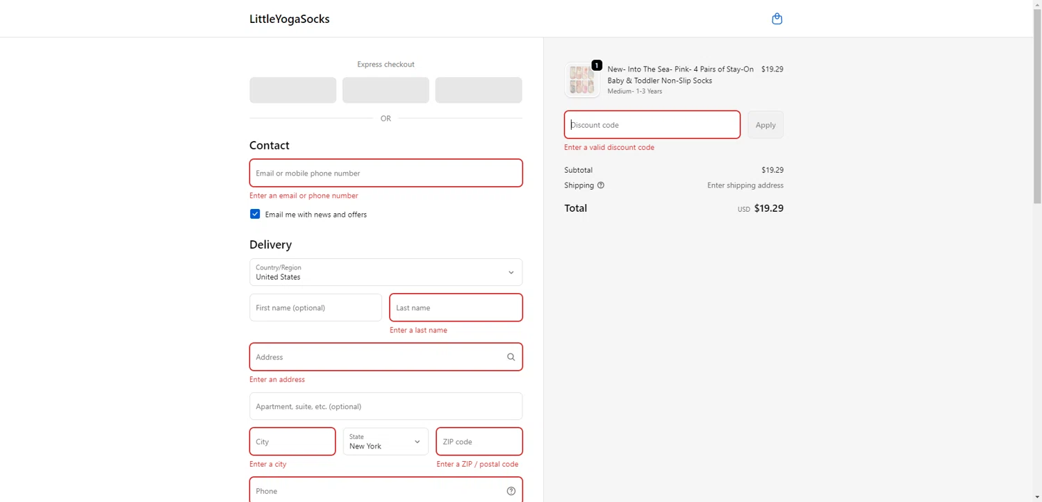 Little Yoga Socks discount code screenshot showing code SEPT20 applied at Little Yoga Socks checkout page. Uploaded by SimplyCodes community member CrownWhiz8114 on Oct 5, 2025