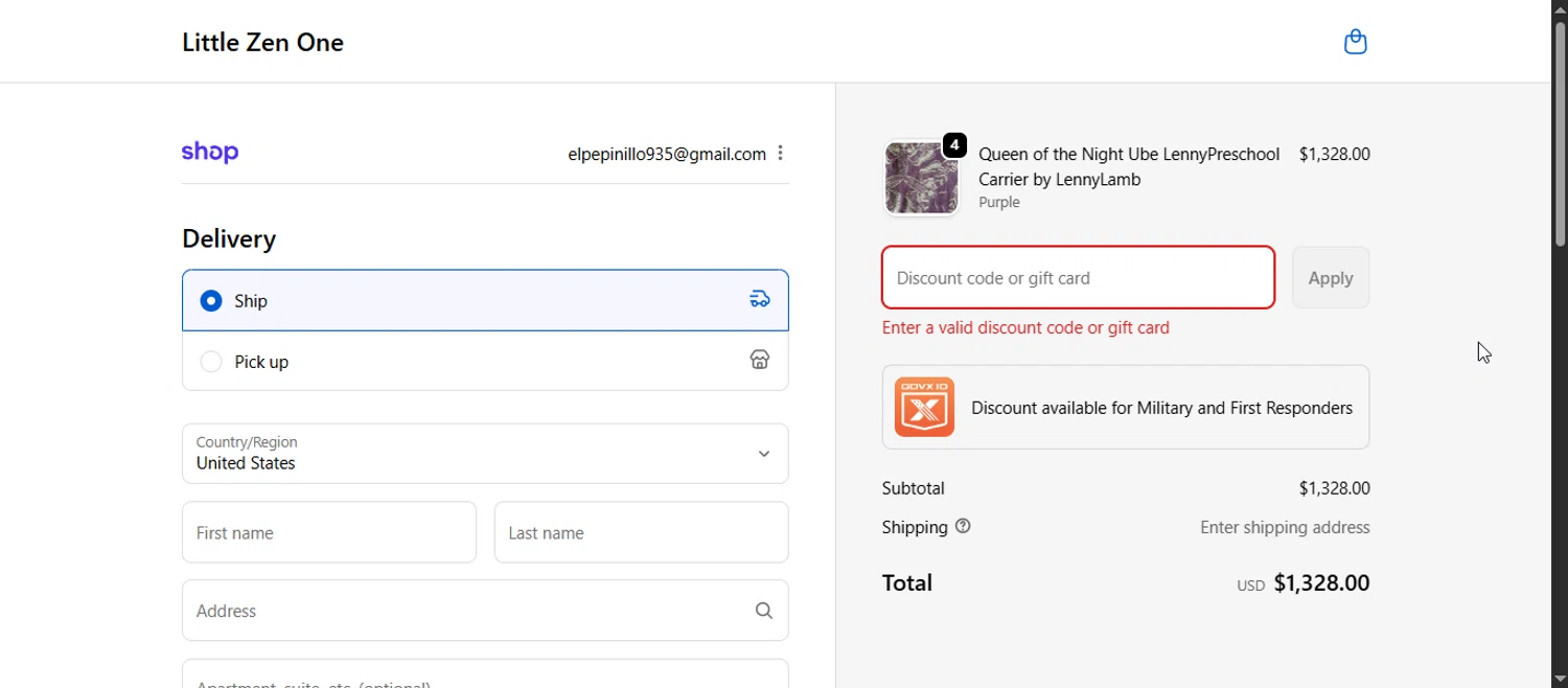 Little Zen One discount code screenshot showing code ADBM2 applied at Little Zen One checkout page. Uploaded by SimplyCodes community member Enmanuel99 on Sep 19, 2025