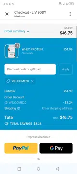 WELCOME20 coupon verification screenshot