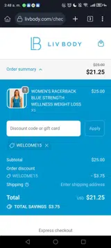 WELCOME15 coupon verification screenshot