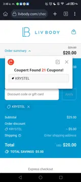 KRYSTEL coupon verification screenshot