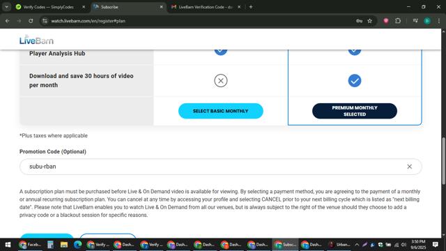 LiveBarn checkout page showing LiveBarn promo code box | Screenshot taken by SimplyCodes community member on Sep 6, 2025