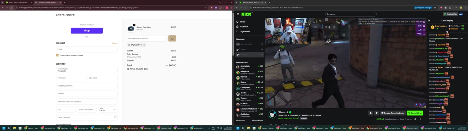 Live Fit promo code screenshot showing code RALPHLVFT10 applied at Live Fit checkout page. Uploaded by SimplyCodes community member CouponSage7331 on Nov 10, 2025