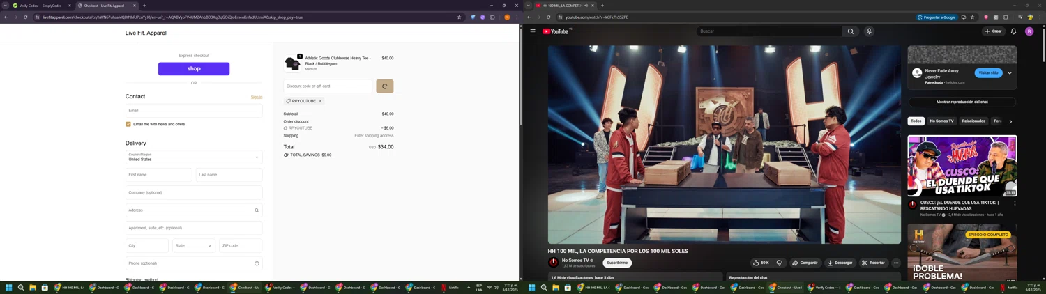 Live Fit promo code screenshot showing code RPYOUTUBE applied at Live Fit checkout page. Uploaded by SimplyCodes community member Davoxeneixe on Dec 6, 2025