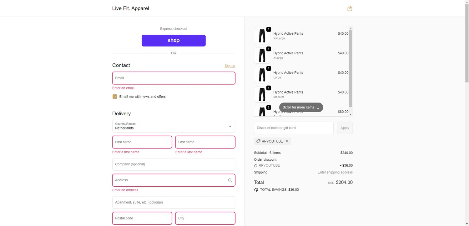 Live Fit promo code screenshot showing code RPYOUTUBE applied at Live Fit checkout page. Uploaded by SimplyCodes community member SilverChaser3269 on Oct 28, 2025