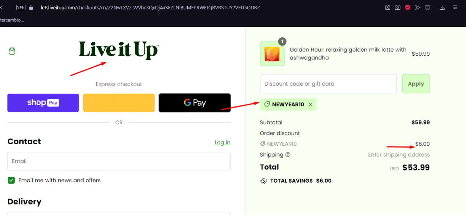 Live It Up checkout page showing Live It Up discount code box | Screenshot taken by SimplyCodes community member on Apr 16, 2024