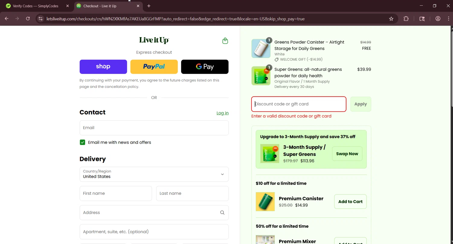 Live It Up discount code screenshot showing code RESET15 applied at Live It Up checkout page. Uploaded by SimplyCodes community member LuckyNavigator1490 on Sep 3, 2025