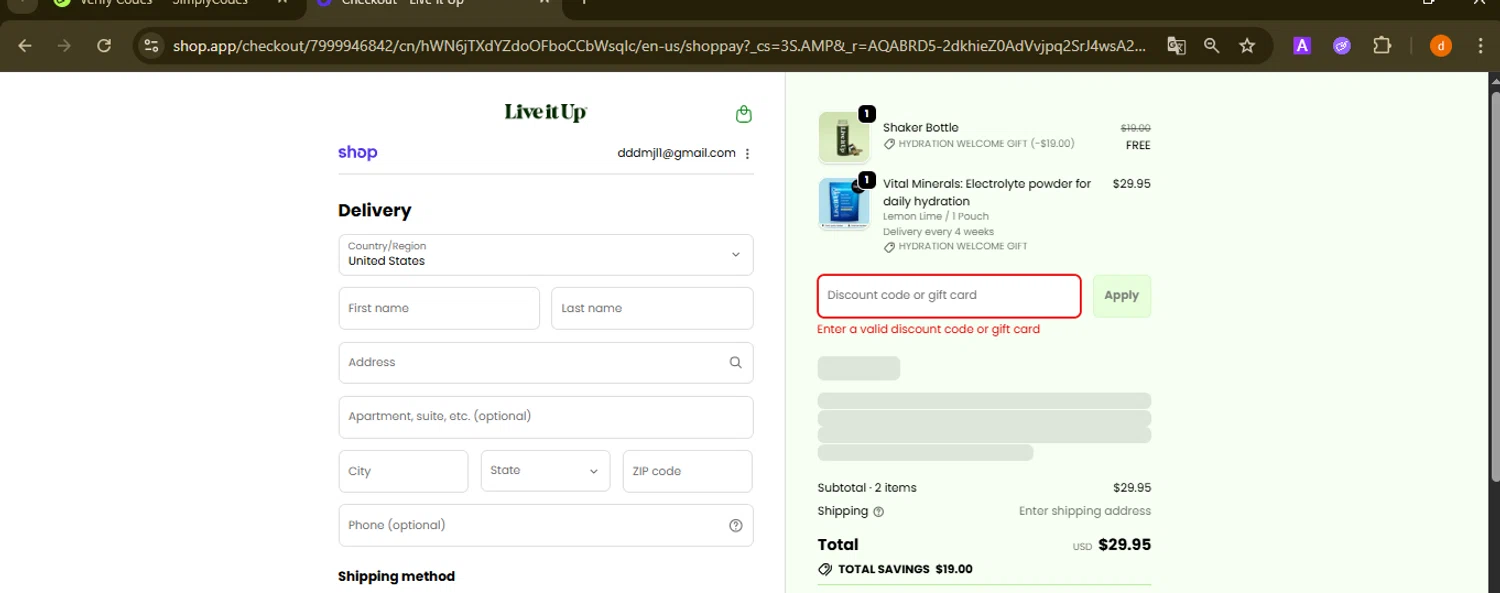 Live It Up discount code screenshot showing code FRIDAY applied at Live It Up checkout page. Uploaded by SimplyCodes community member PennyAdmiral6960 on Dec 22, 2025