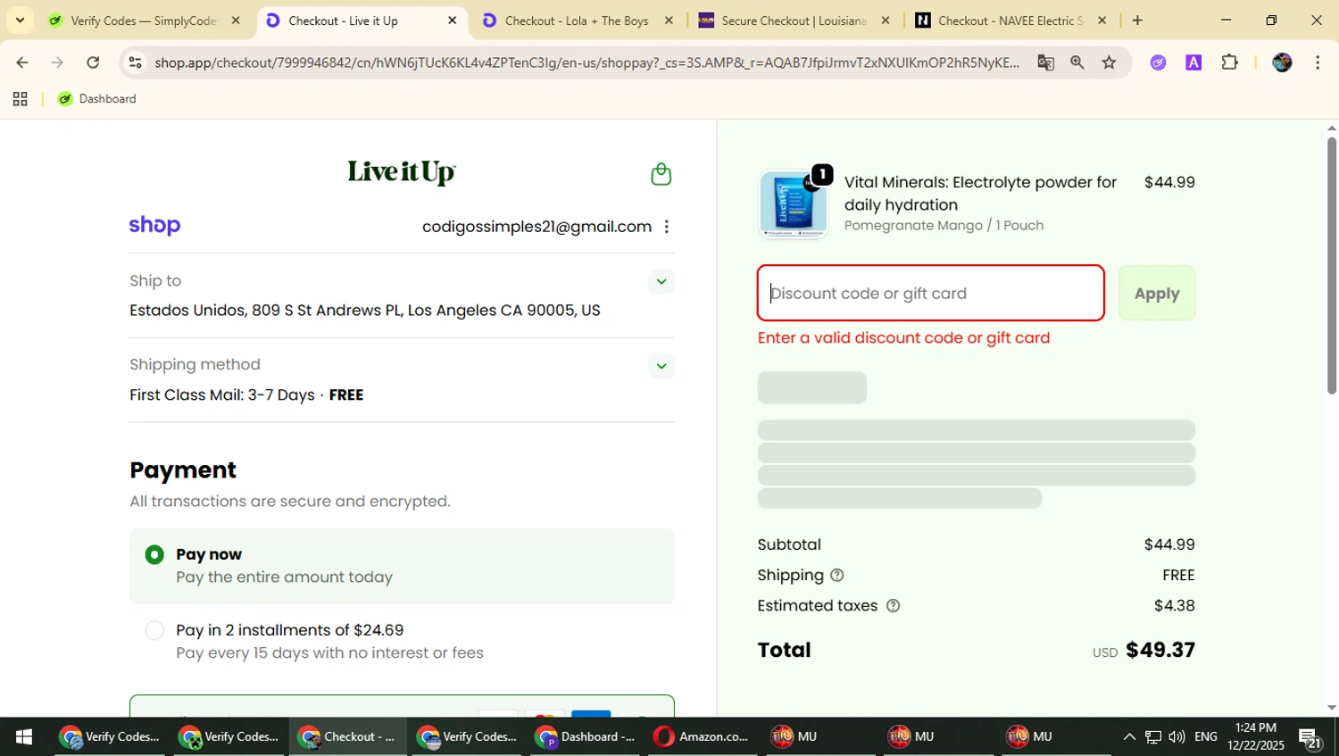 Live It Up discount code screenshot showing code FRIDAY applied at Live It Up checkout page. Uploaded by SimplyCodes community member Suicune on Dec 22, 2025