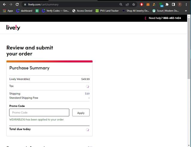 Lively.com checkout page showing Lively.com discount code box | Screenshot taken by SimplyCodes community member on Mar 27, 2022