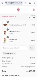 Chantell10 coupon verification screenshot