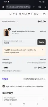 TAKE15 coupon verification screenshot