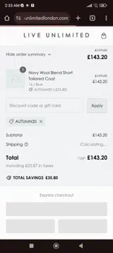 Autumn20 coupon verification screenshot
