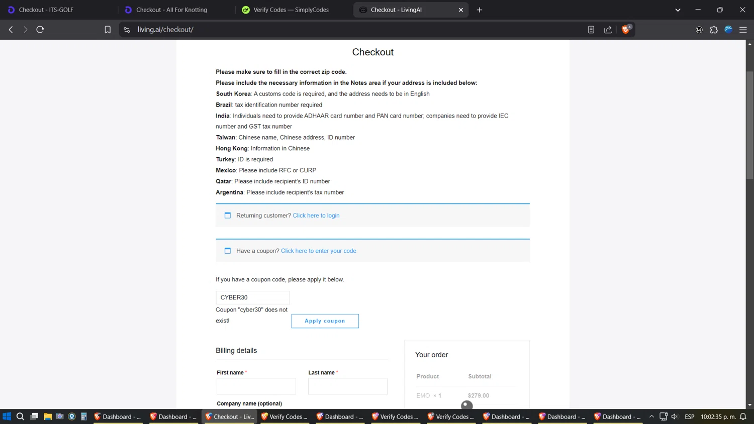 LivingAI promo code screenshot showing code CYBER30 applied at LivingAI checkout page. Uploaded by SimplyCodes community member Jgomez on Mar 12, 2025