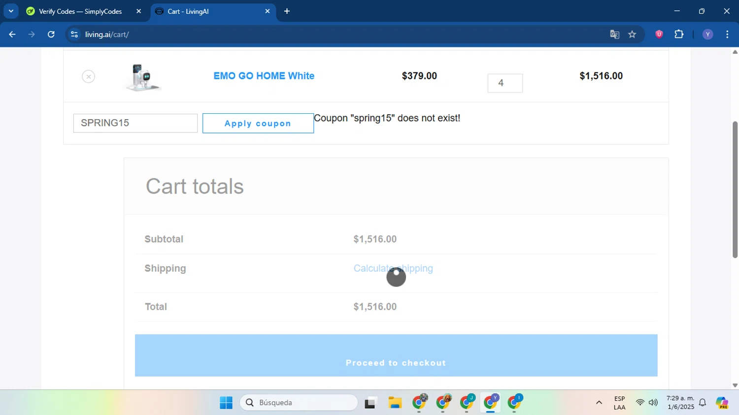 LivingAI promo code screenshot showing code SPRING15 applied at LivingAI checkout page. Uploaded by SimplyCodes community member LiaGGG on Jun 1, 2025