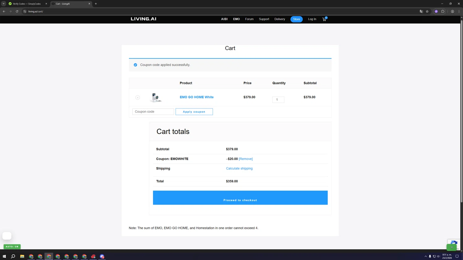 LivingAI checkout page showing LivingAI promo code box | Screenshot taken by SimplyCodes community member on Feb 23, 2026
