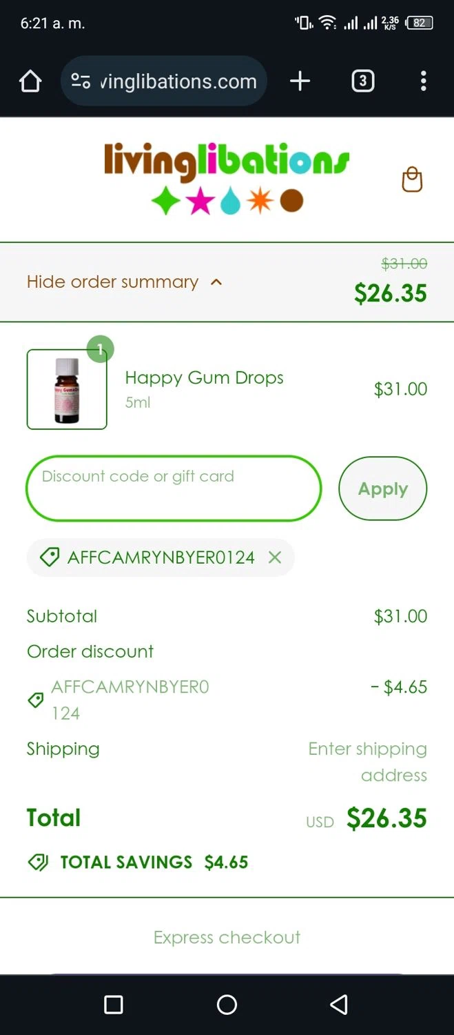 where to use Living Libations promo code box