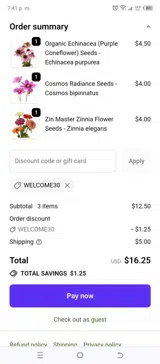 WELCOME30 coupon verification screenshot