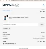 Living Silica coupon verification screenshot
