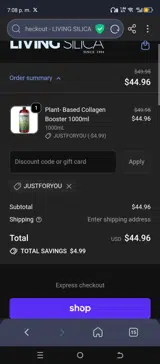 Living Silica coupon verification screenshot