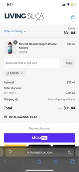 Living Silica coupon verification screenshot