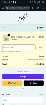 TRYLIVLIT coupon verification screenshot