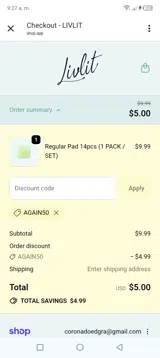 AGAIN50 coupon verification screenshot