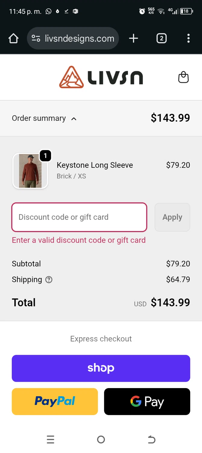 LIVSN discount code screenshot showing code FRIEND40 applied at LIVSN checkout page. Uploaded by SimplyCodes community member TokenAce5969 on Nov 29, 2025