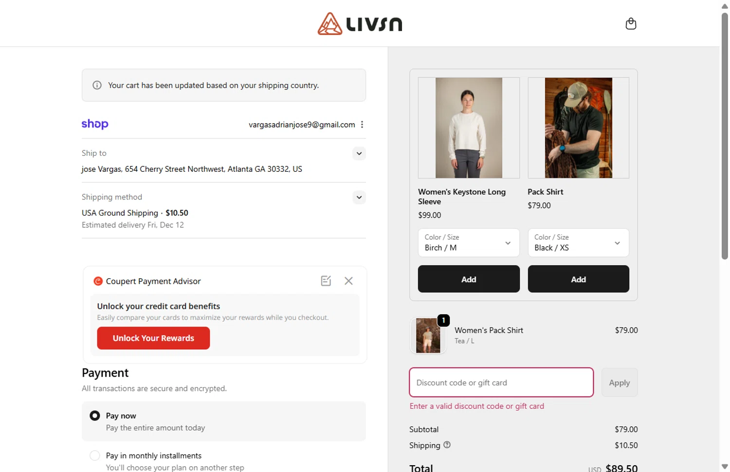 LIVSN discount code screenshot showing code Nolan20 applied at LIVSN checkout page. Uploaded by SimplyCodes community member Rossimar on Dec 4, 2025