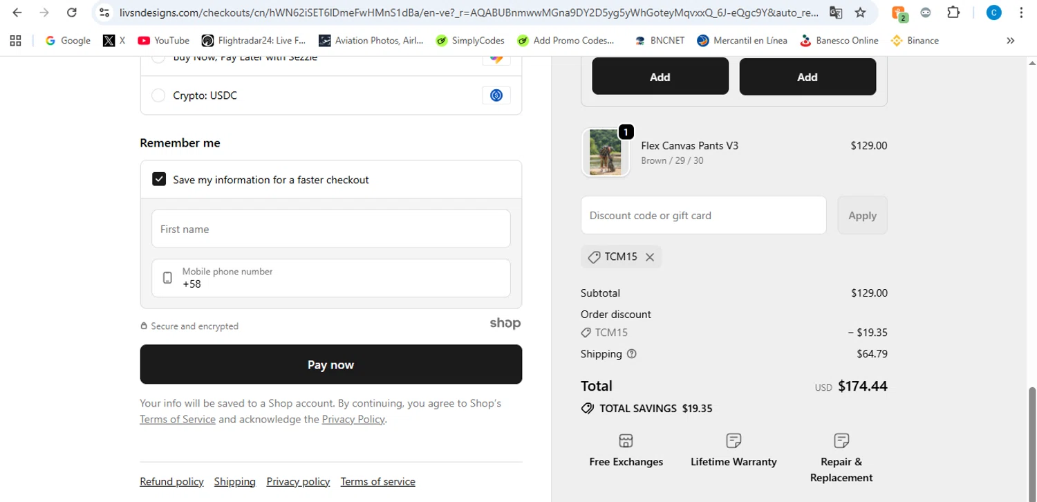 LIVSN discount code screenshot showing code TCM15 applied at LIVSN checkout page. Uploaded by SimplyCodes community member victor on Dec 19, 2025