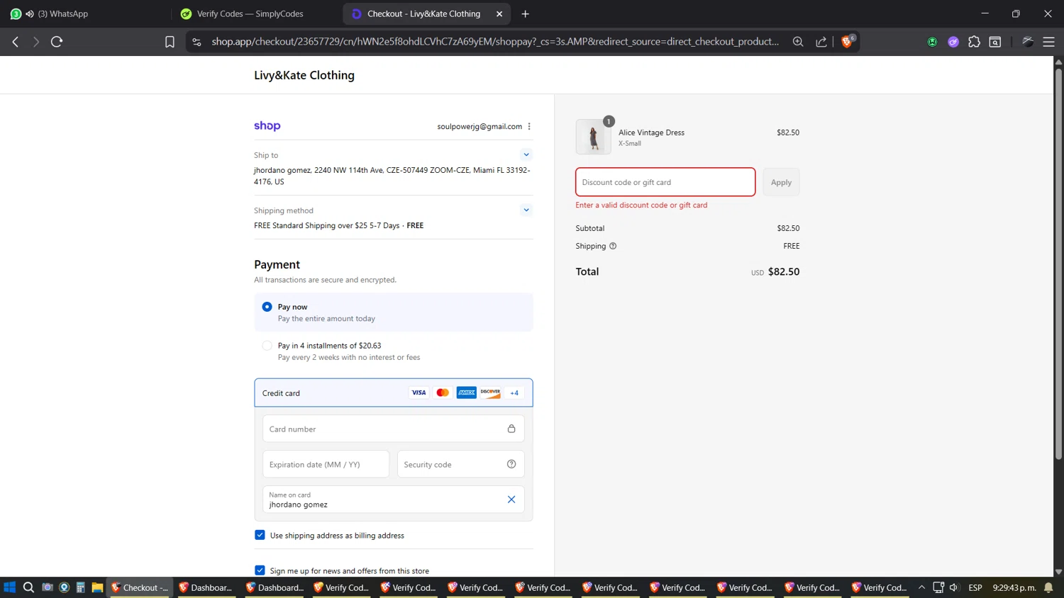 Livy & Kate Clothing promo code screenshot showing code 15LABORDAY applied at Livy & Kate Clothing checkout page. Uploaded by SimplyCodes community member SimplyGOAT on Sep 6, 2025