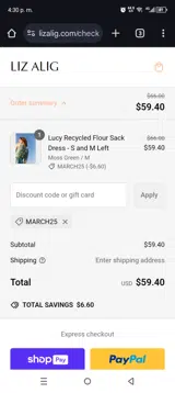 Liz Alig coupon verification screenshot