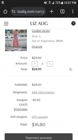 Liz Alig coupon verification screenshot