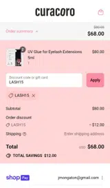 LASH15 coupon verification screenshot