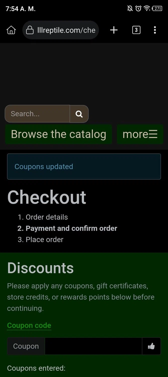 LLLReptile checkout page showing LLLReptile promo code box | Screenshot taken by SimplyCodes community member on May 15, 2024