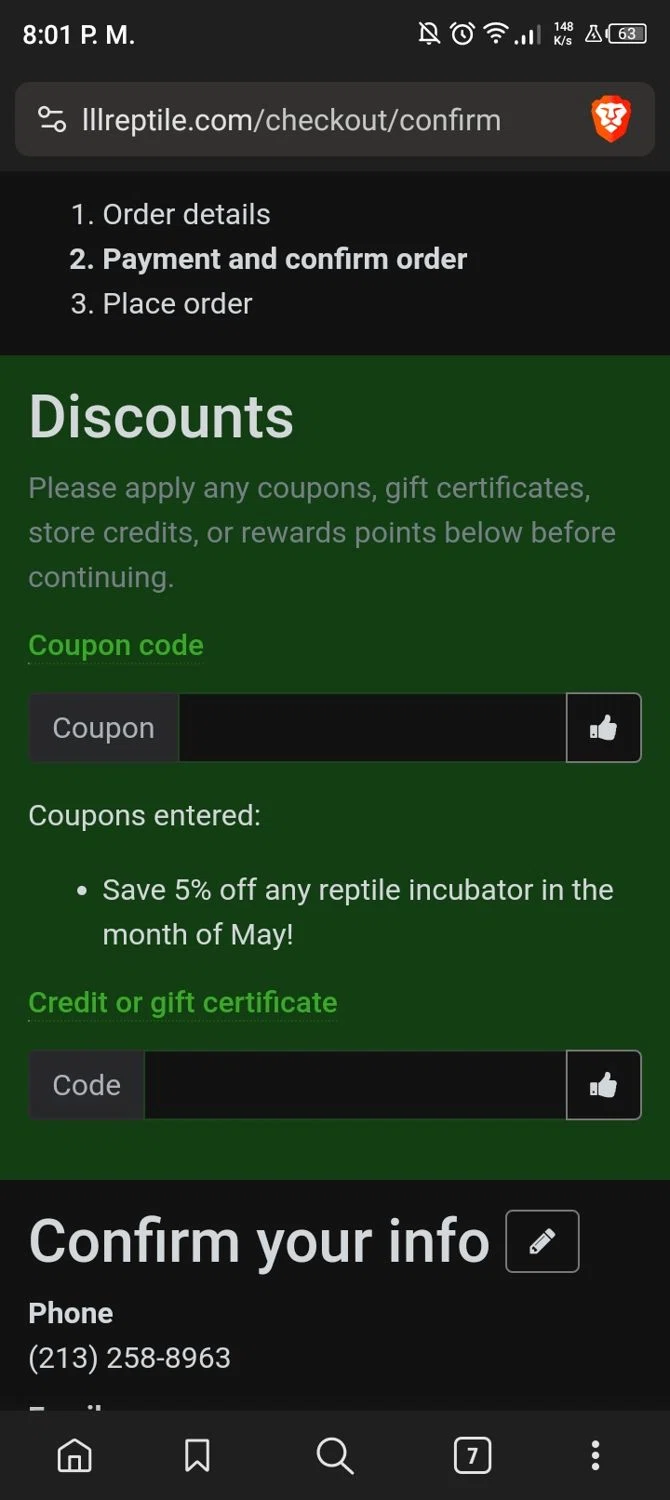 LLLReptile checkout page showing LLLReptile promo code box | Screenshot taken by SimplyCodes community member on Nov 10, 2023