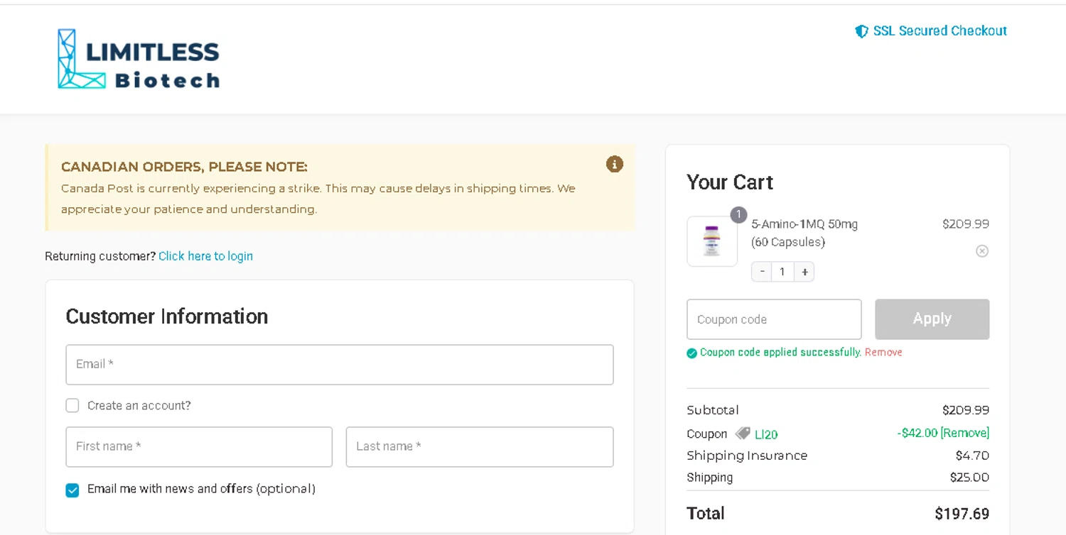 Limitless Life Nootropics discount code screenshot showing code LL20 applied at Limitless Life Nootropics checkout page. Uploaded by SimplyCodes community member BLUEBLASTOISE on Nov 9, 2025