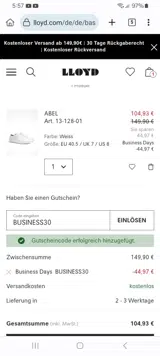 BUSINESS30 coupon verification screenshot