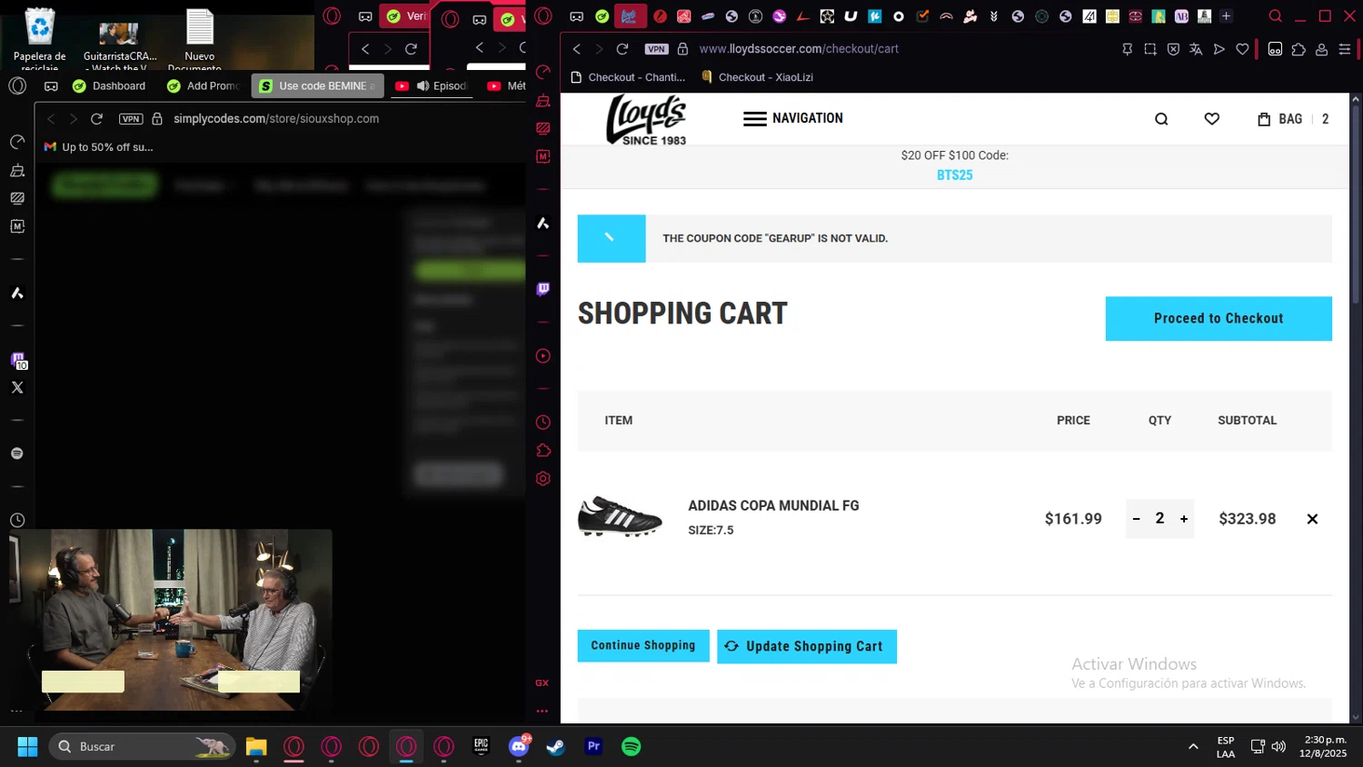 Lloyds Soccer Storefront promo code screenshot showing code GEARUP applied at Lloyds Soccer Storefront checkout page. Uploaded by SimplyCodes community member Halanweik on Aug 12, 2025