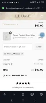 Welcome2023 coupon verification screenshot