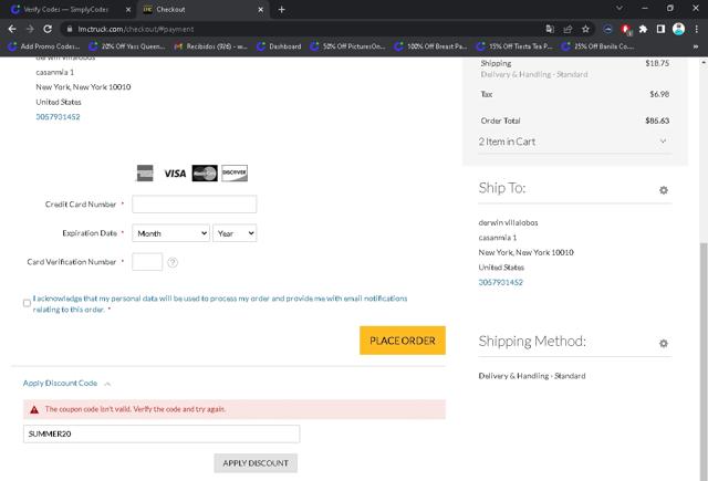LMC Truck checkout page showing LMC Truck discount code box | Screenshot taken by SimplyCodes community member on Mar 26, 2022