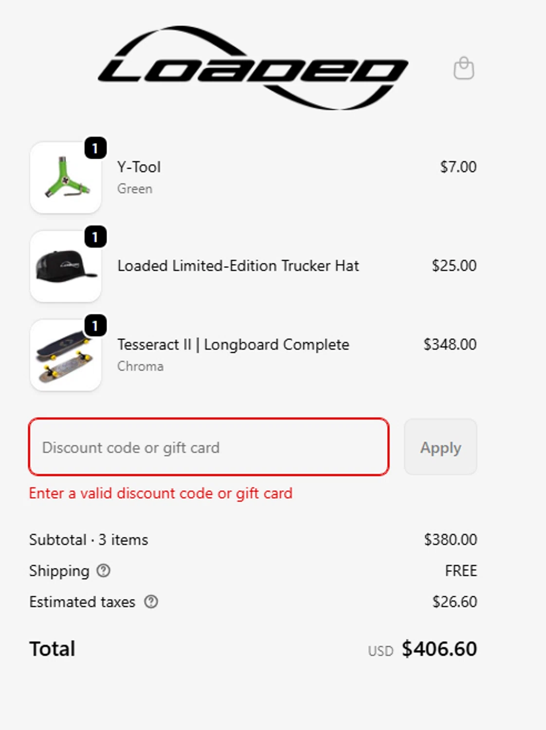 Loaded Boards promo code screenshot showing code ADBIZ applied at Loaded Boards checkout page. Uploaded by SimplyCodes community member mariosemeco on Dec 27, 2025